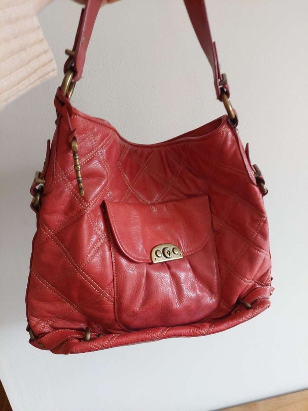 Fossil Emerson Red Leather Crossbody Shoulder Handbag Buttery Soft Pebbled Maya